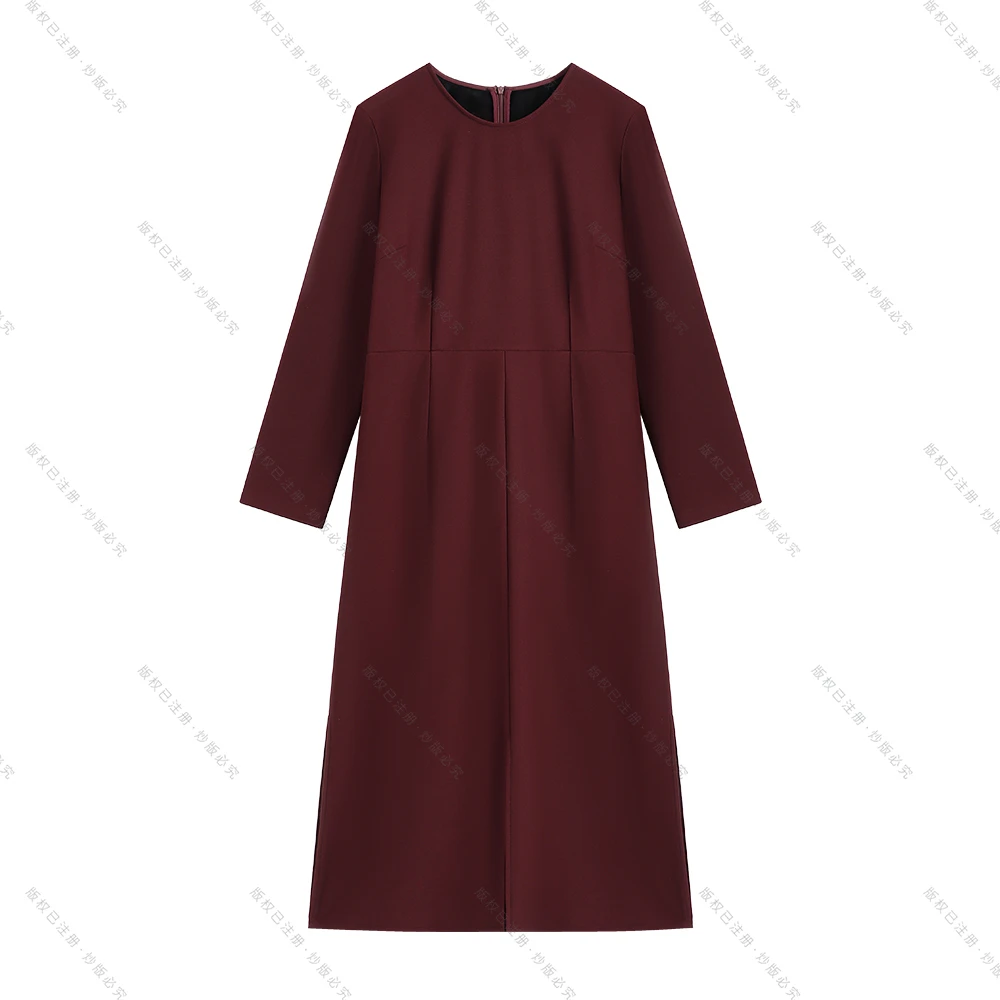 【南油虹姐】秋冬新款气质时尚复古下罢百褶显瘦连衣裙