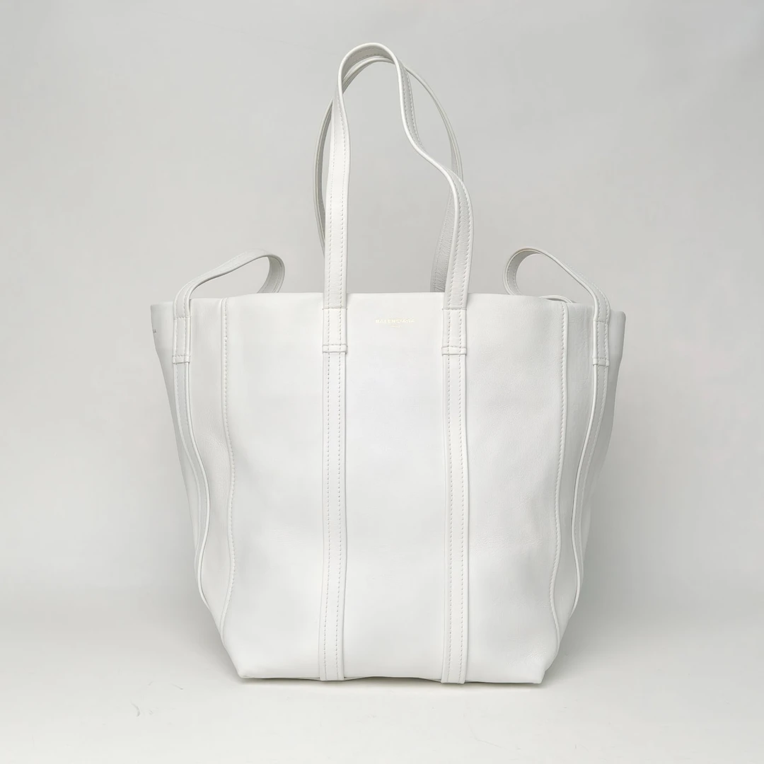 95新 Balenciaga/巴黎世家 【娇】白色皮革C金扣托特洗衣包 622403