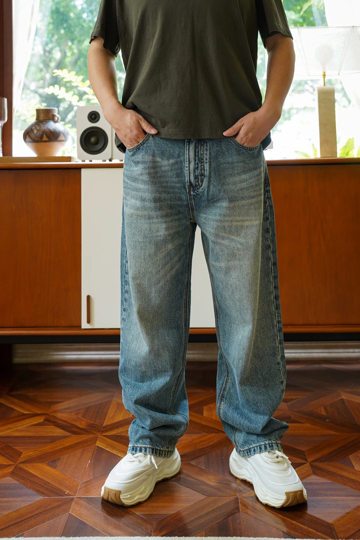 潮牌宽松款-秋季新款美式休闲男士牛仔裤百搭复古高街水洗