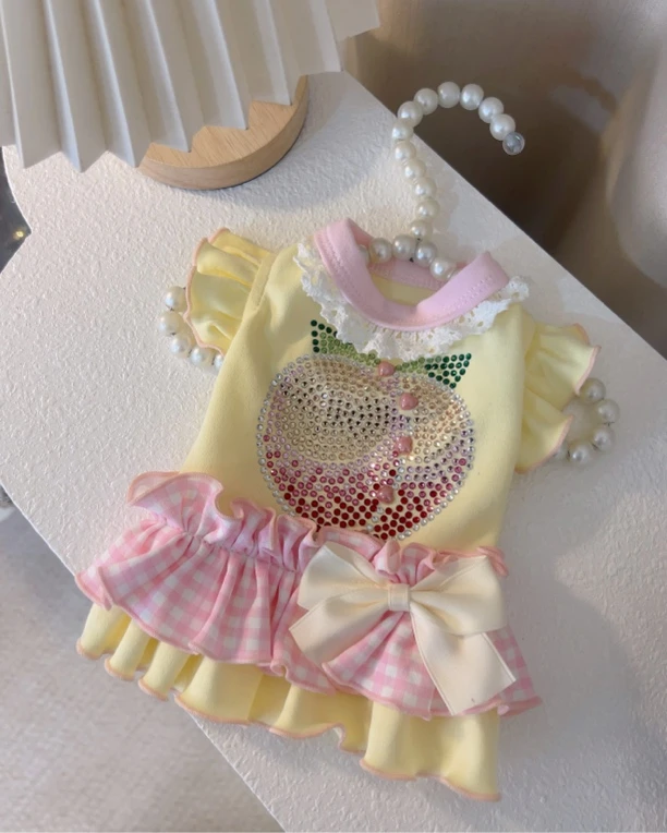 渐变烫钻水蜜桃裙子宠物衣服|小饼干手作
