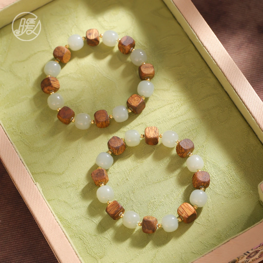 单圈方形沉香搭配和田玉老型珠手串手链M308多样性发一