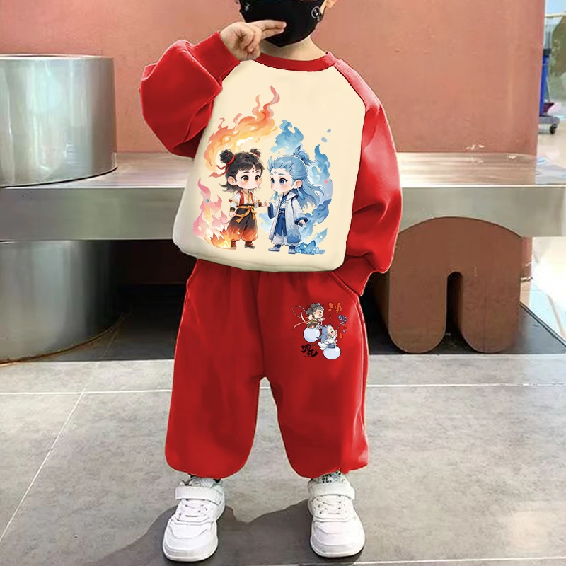 哪吒卫衣套装2025新款卫衣男童宽松儿童春秋装女童中小童两件套潮