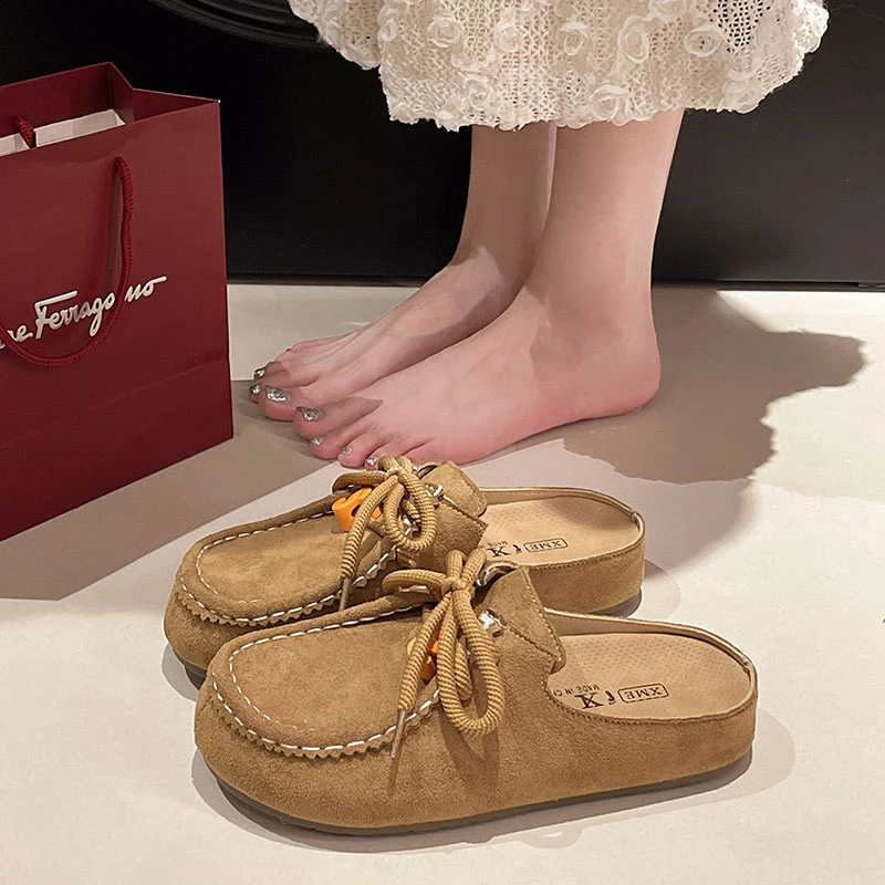 厚底勃肯包头半拖鞋女外穿2025新款夏季复古配裙子百搭休闲凉拖鞋