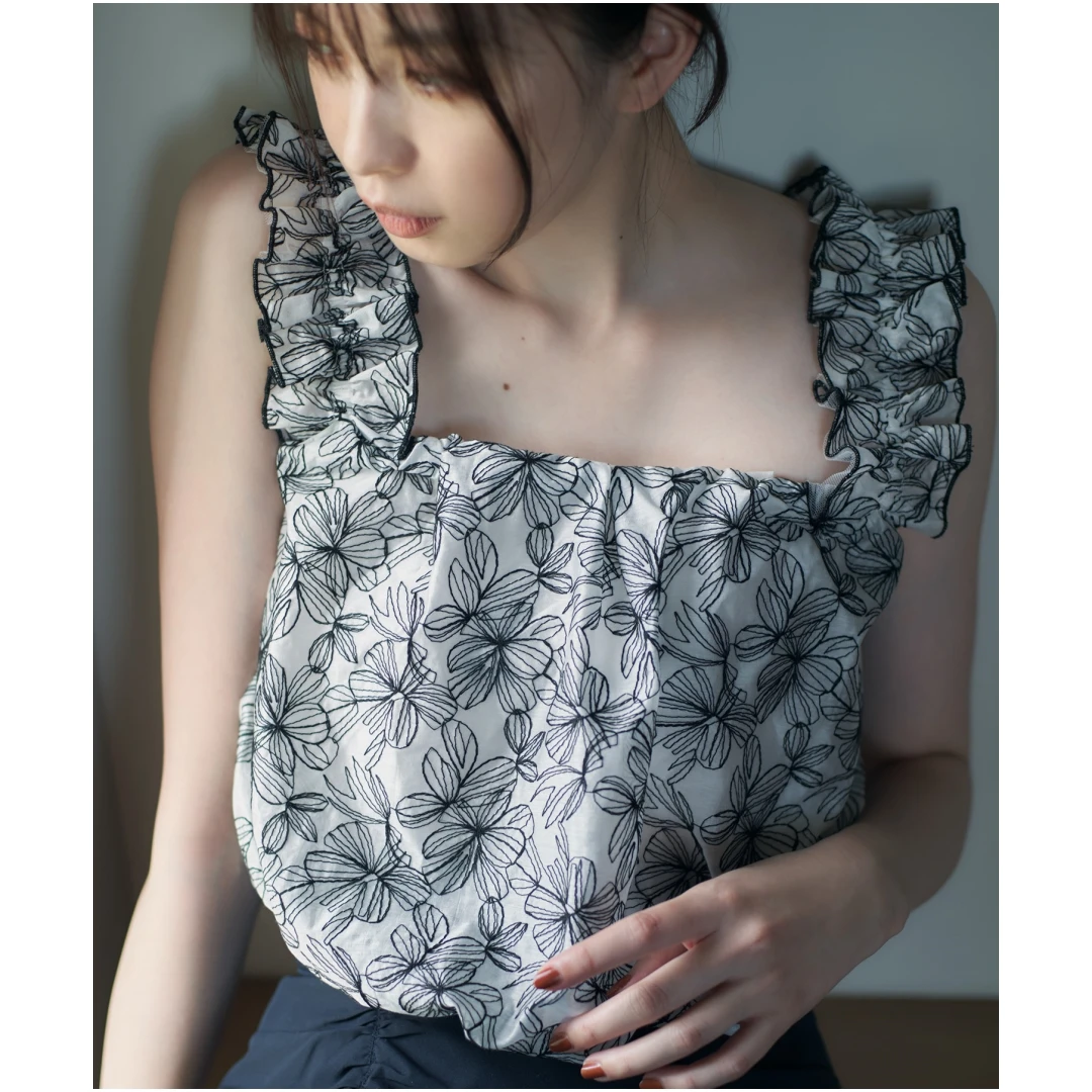 【DD外贸】 夏季新款 C 时尚气质褶皱刺绣印花吊带背心