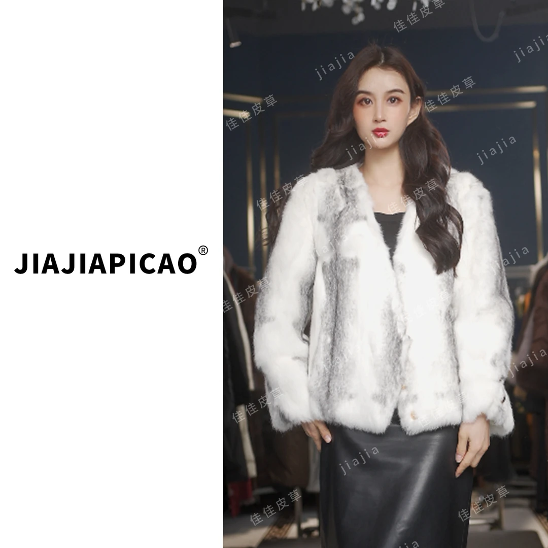 【浅色系】2401皮草 冬季保暖简约柔软兔毛白鹅绒短款皮草外套
