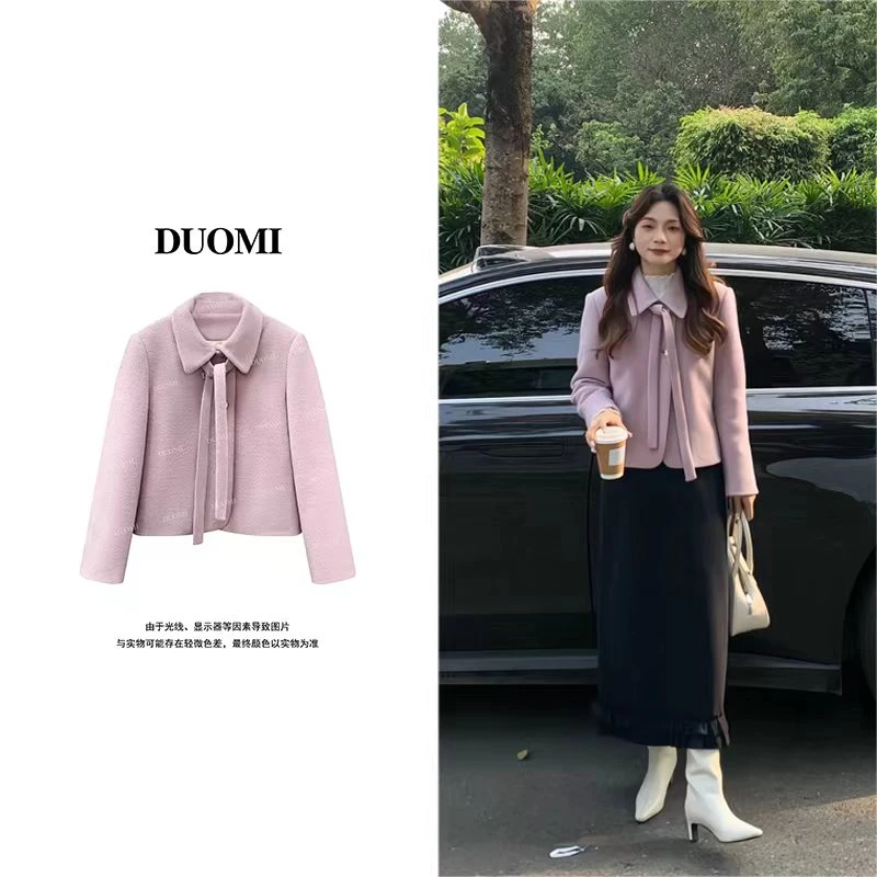 【DUOMI】冬季新款百搭时尚通勤设计感厚款毛呢外套女D8110