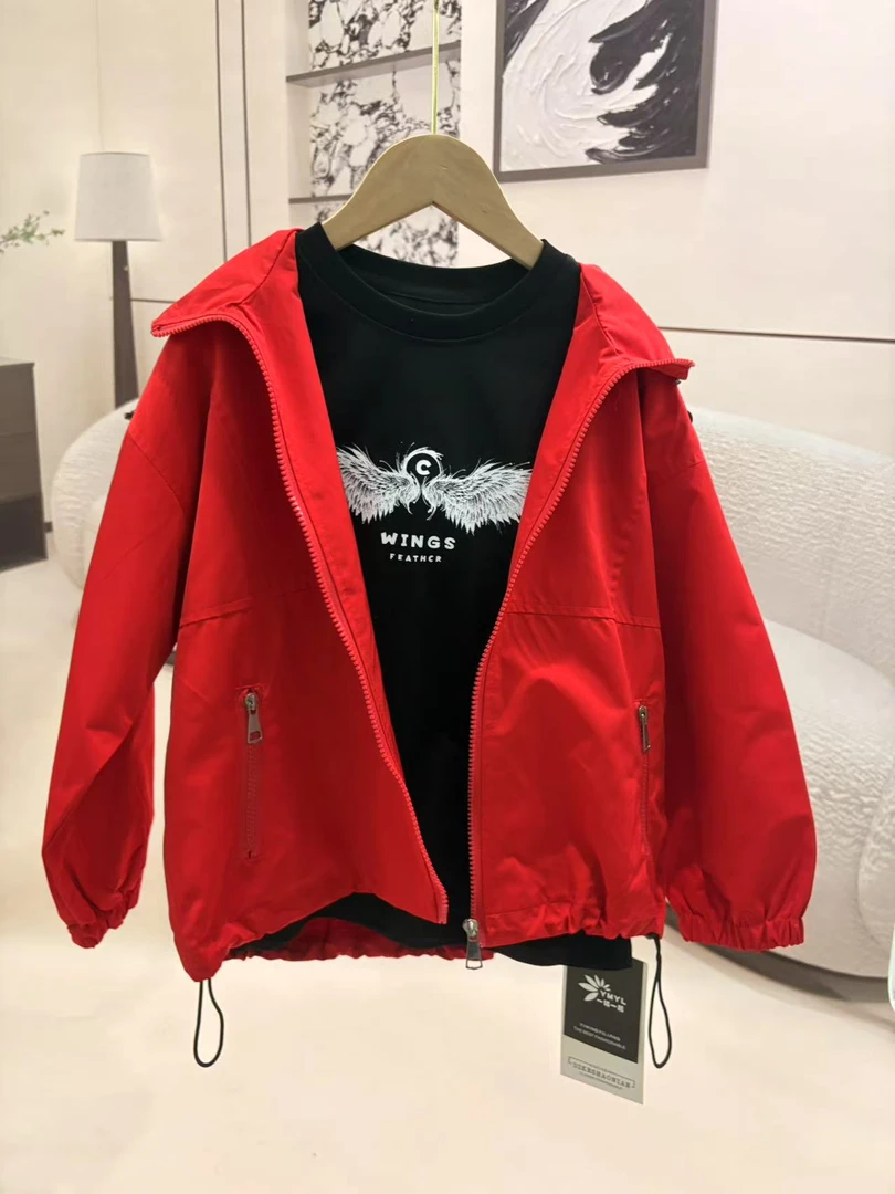 502274童装男童拉链外套2025春款儿童休闲潮酷外搭冲锋衣帅气上衣