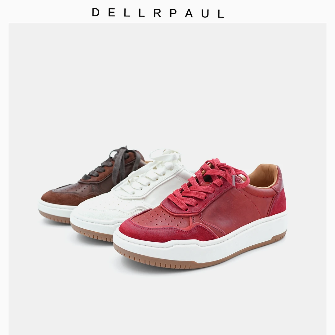 重工透气可光脚系带运动休闲鞋厚底板鞋女时尚百搭马皮手工小白鞋