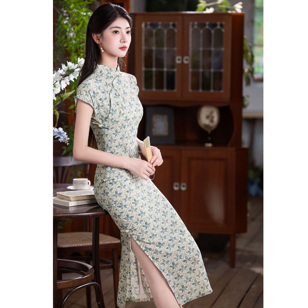 青未了【安易】25夏季新款竹叶提花新中式国风改良日常旗袍 衣长122