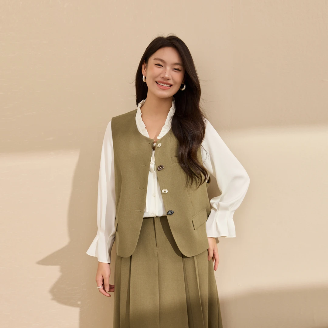 【复古别致马甲】纤莉秀大码女装通勤简约时尚优雅百搭叠穿QK4270