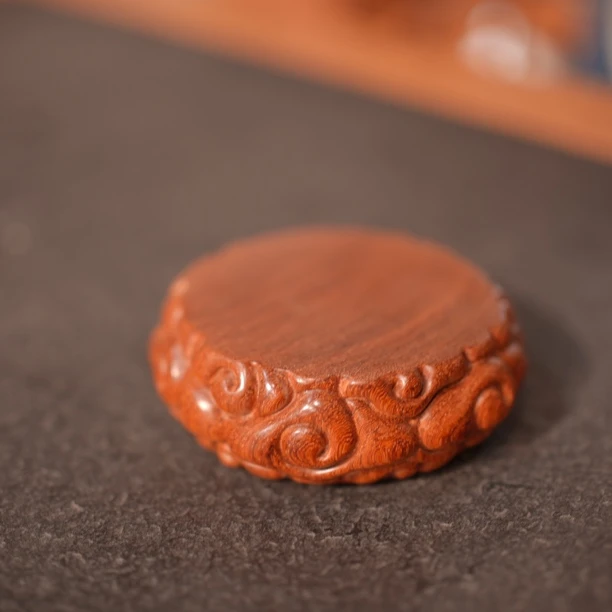 正宗缅甸花梨红木壶承盖置祥云底座