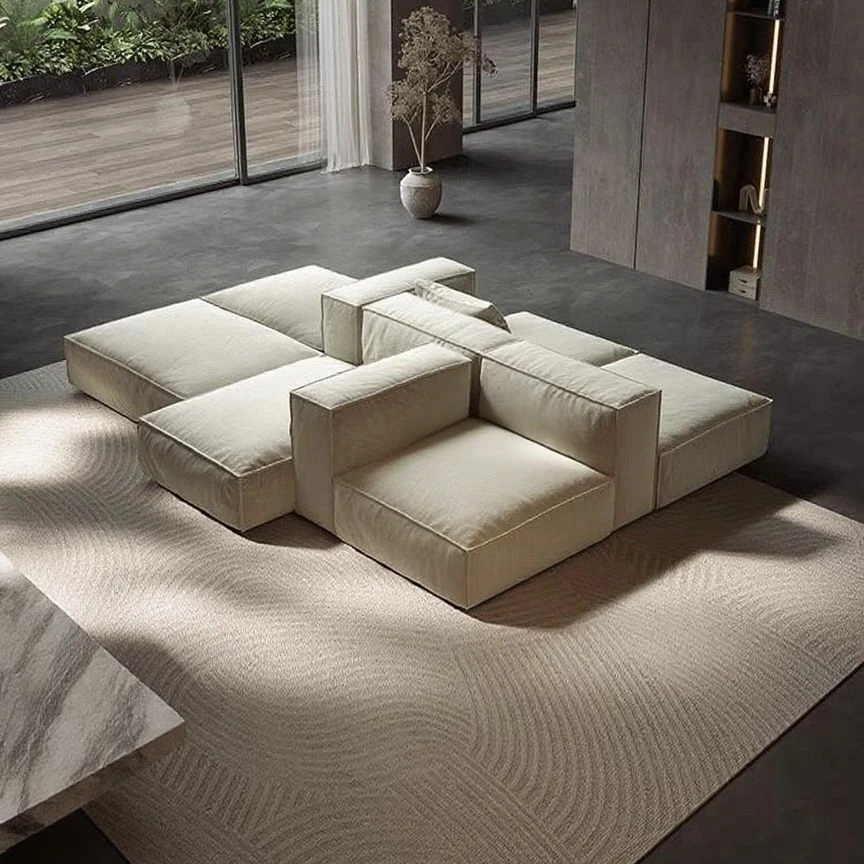 新款双面模块岛屿沙发布艺豆腐块家用极简大横厅背靠背客厅中古风