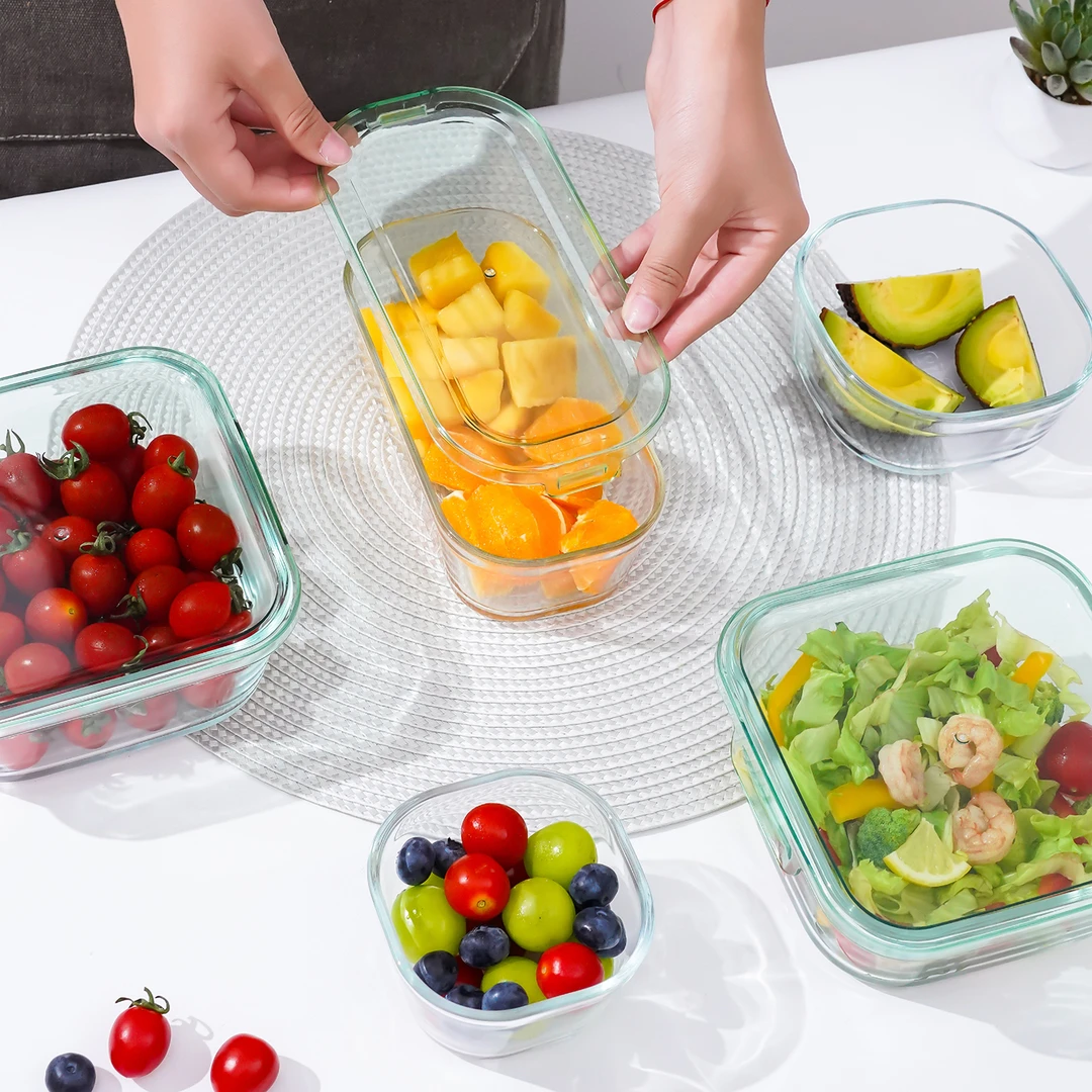650ml简易盖无胶圈轻量化高颜值玻璃饭盒装水果家用便携