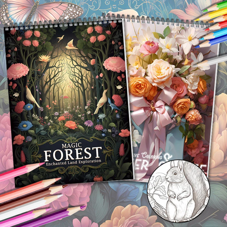DIY涂鸦魔法森林创意上色绘画本成人休闲娱乐解压填色画画涂色书