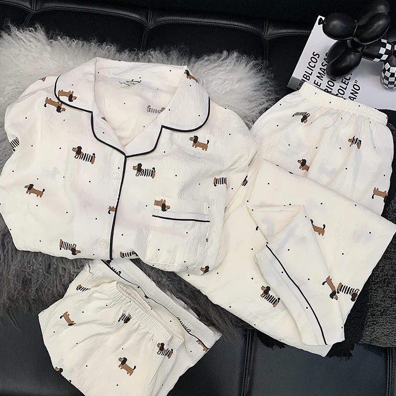 【三件套腊肠狗】云朵绵夏季短袖可爱卡通少女家居服套装夏天睡衣