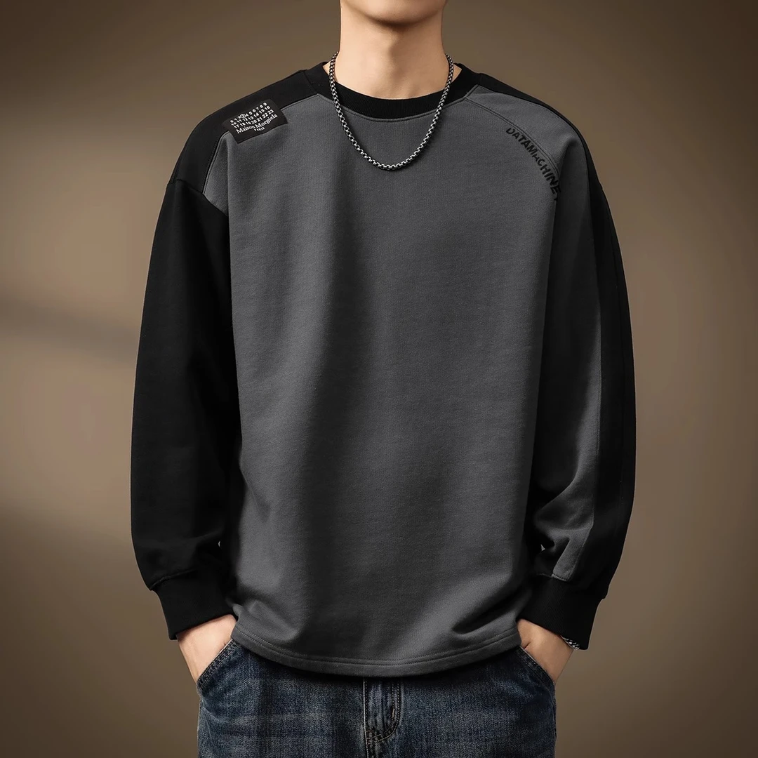 U&PURA高端美式撞色420g插肩重磅长袖T恤男春秋宽松纯棉打底上衣