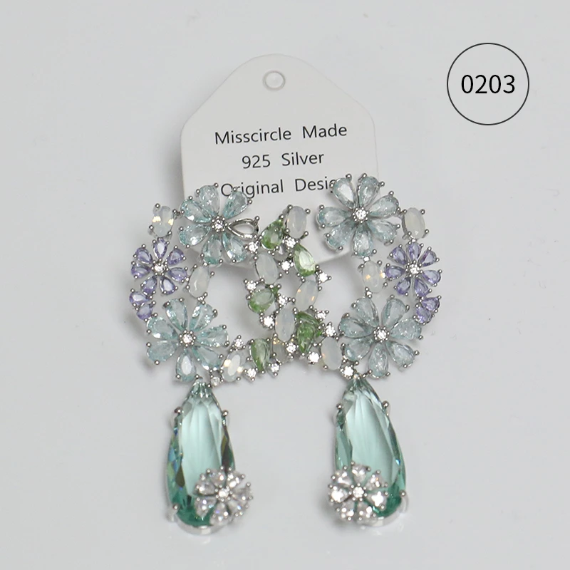Misscircle Made 铜合金合成锆石耳饰 春日花簇水滴耳环高级0203