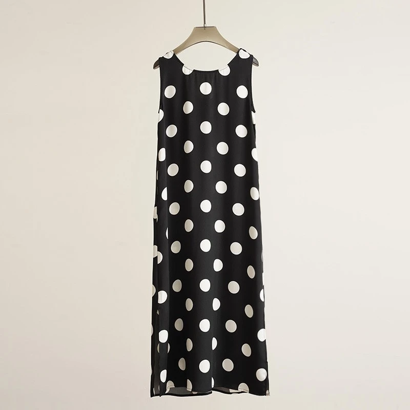 法式浪漫波点 30姆米重磅桑蚕丝斜纹绸长款女士连衣裙（240671）