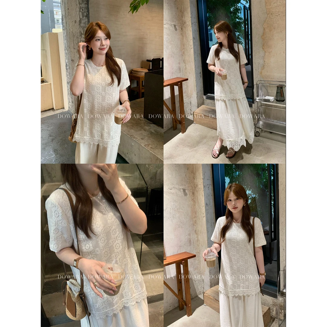 现货大婉酱微胖定制镂空刺绣提花连衣裙女夏季时尚拼接裙子 9147D