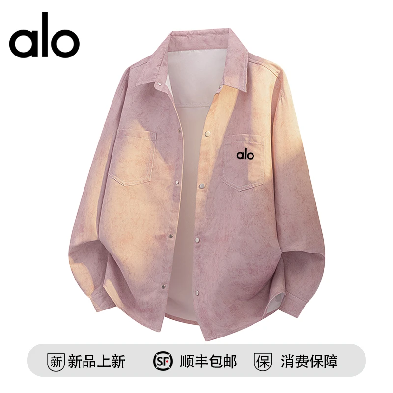 alo潮牌 秋季时尚斑驳布艺扎染长袖衬衫外套男款秋季百搭休闲上衣