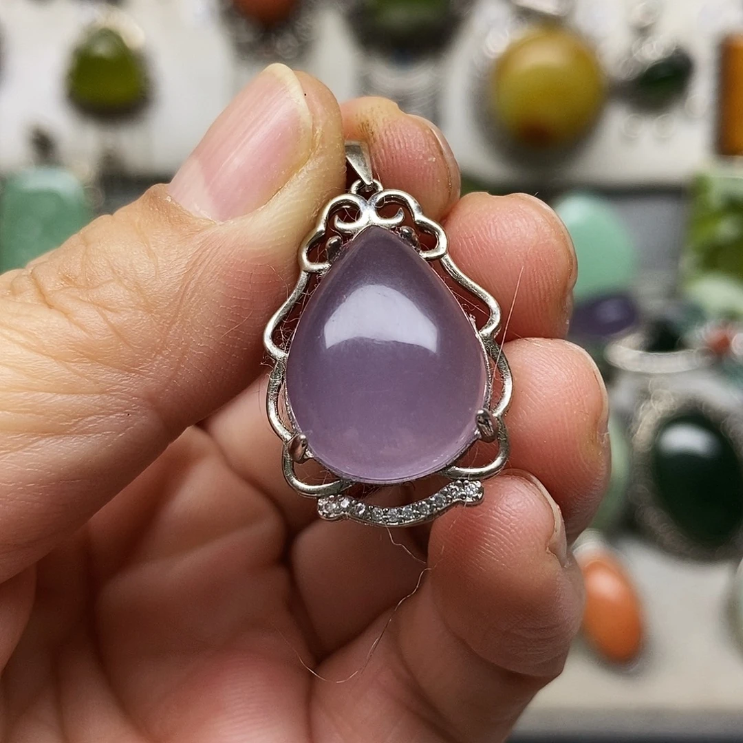 蛇纹石玉银S925镶嵌吊坠