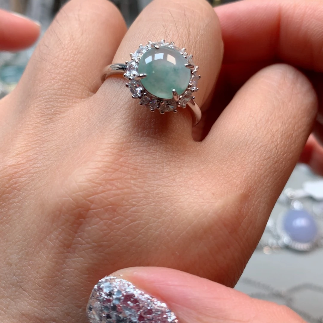 翡翠戒指银S925镶嵌戒指455