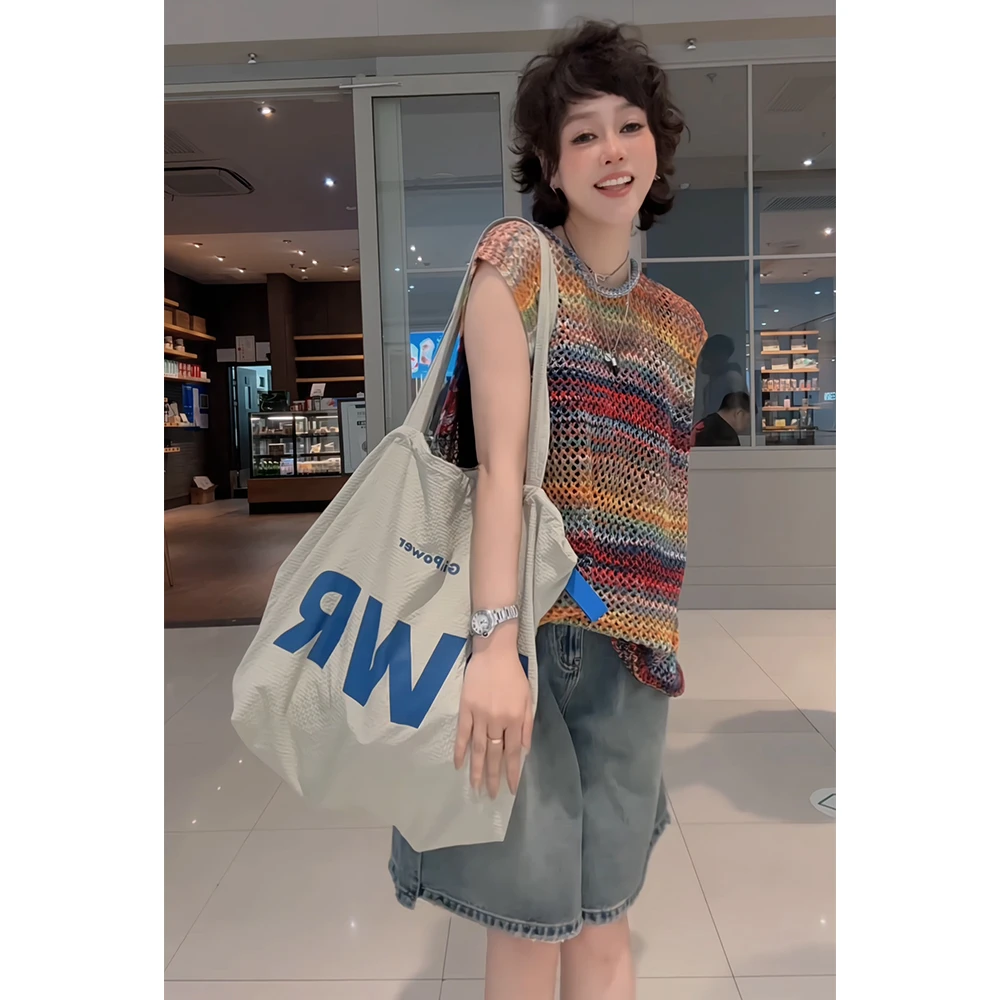 【佳姐专属】26916 - 新款JVM定制时尚百搭休闲彩虹条针织马甲5/12