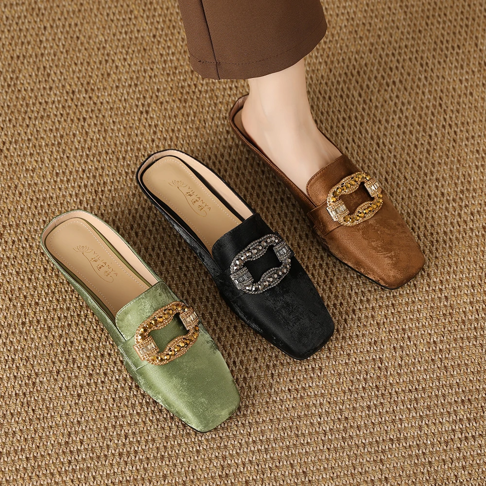 1722B-10包头拖鞋女春夏季时尚小坡跟方头凉拖新中式低跟半拖真皮