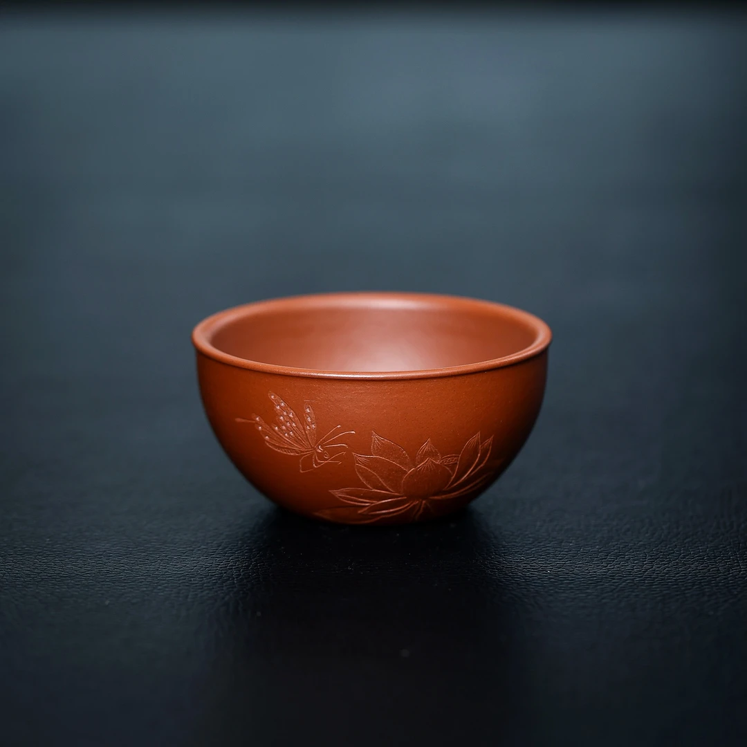 毛华明弟子刻绘朱泥主人杯90cc刻字手制精美