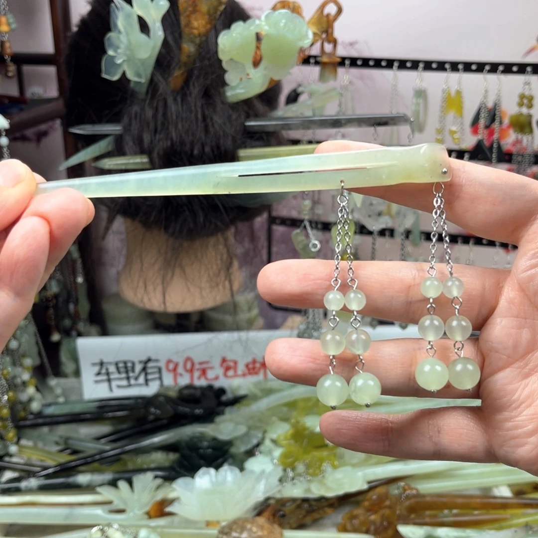 岫玉未镶嵌发饰长度14.5厘米左右