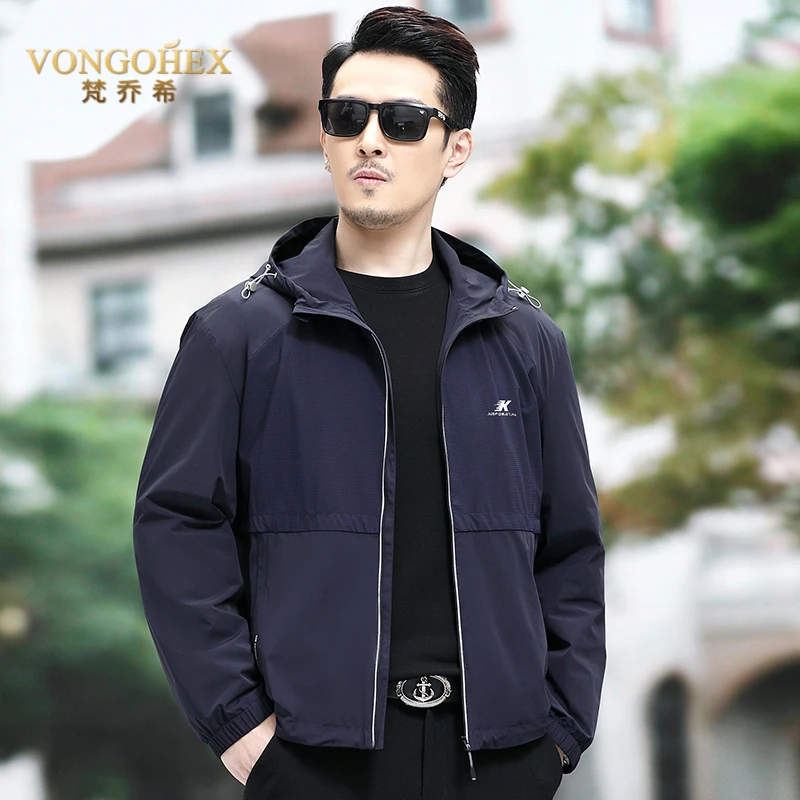 VONGOHEX男士轻薄夹克衫外套春秋季连帽上衣短款休闲百搭时尚男装