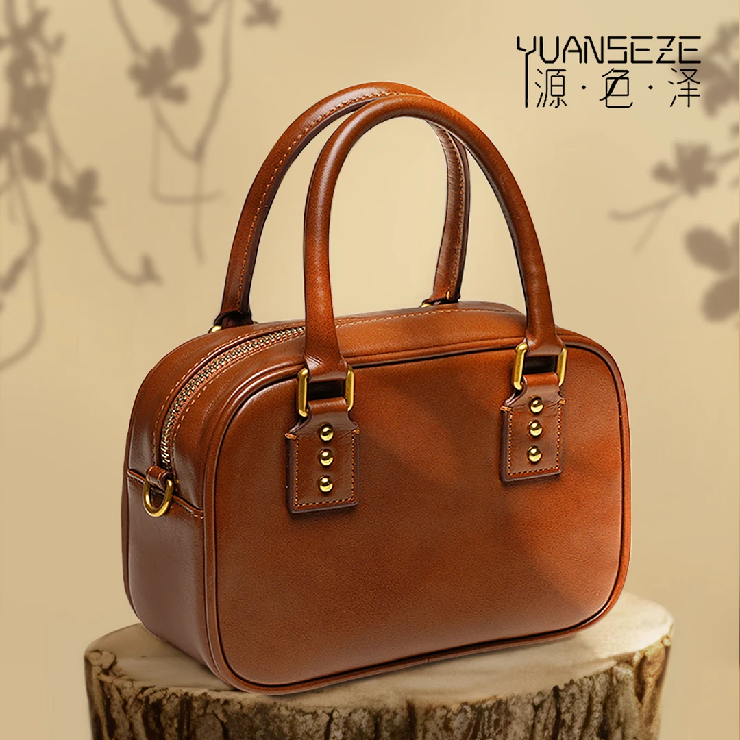 HAZEST上班手提包小拎包植鞣牛皮外出通勤夏天斜跨包包女2025新款