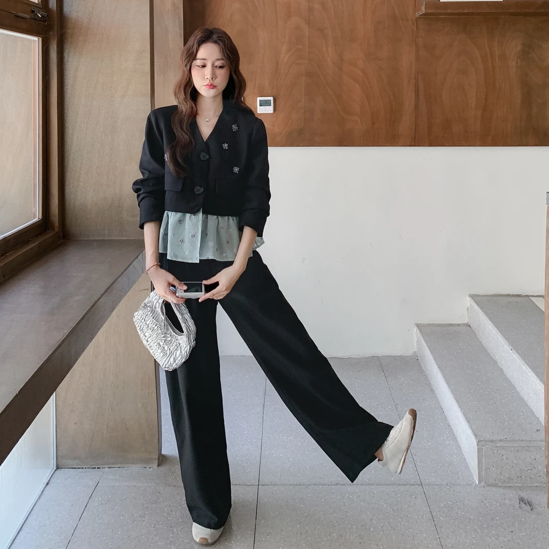 时尚甜酷风设计感减龄套装女2025秋新款个性百搭外套阔腿裤两件套