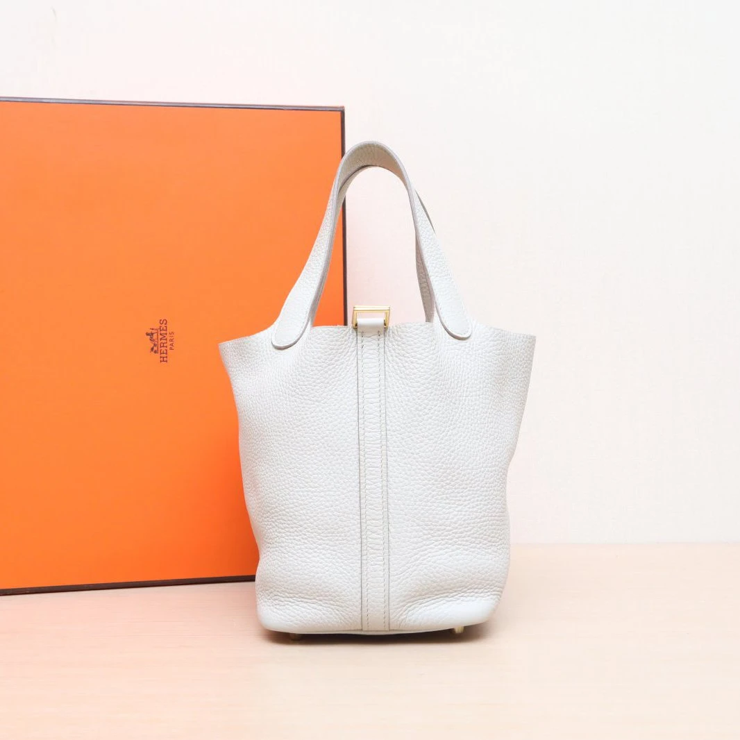 95新 Hermes/爱马仕 活动【小花念念】 菜篮子 奶昔白 TC皮 C刻金扣