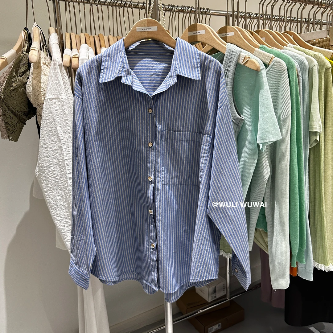 鑫燃KIKI 小众百搭设计感条纹衬衫 86068 WU