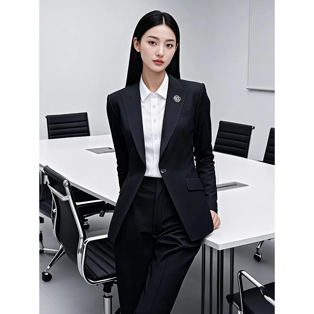 黑色西装外套女高级感春秋修身西服职场上班工作服女士职业装套装