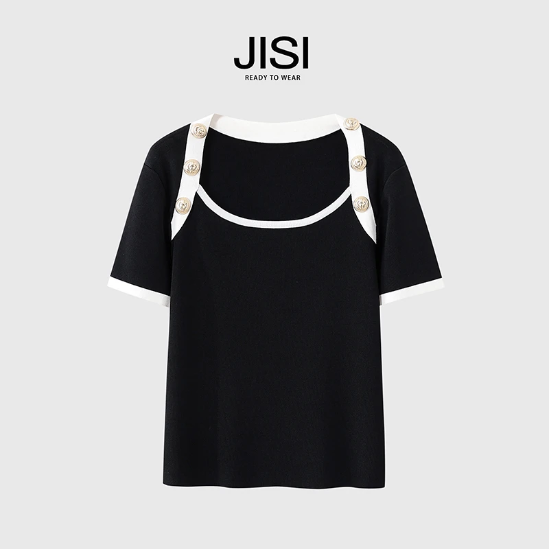JISI 黑金系列撞色针织短袖