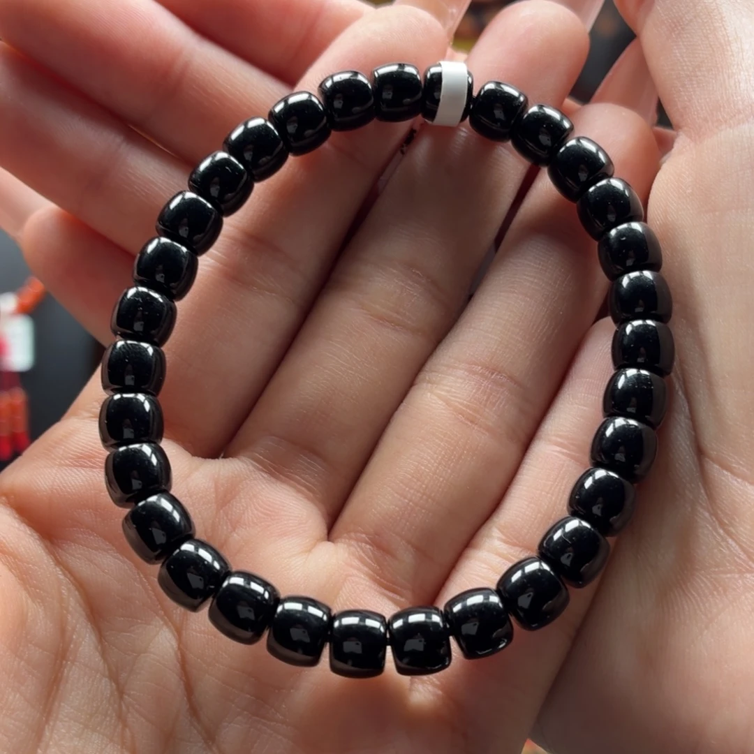 玛瑙/玉髓未镶嵌手串原矿保山黑玛瑙直切手串卡7
