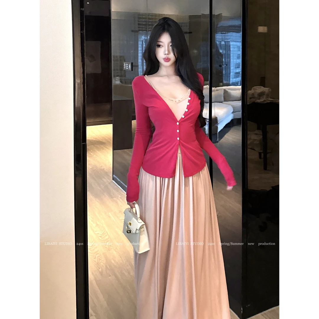 现货LIBAIYI 日常好身材/纯欲蕾丝芭蕾风吊带裙+开衫两件套1788