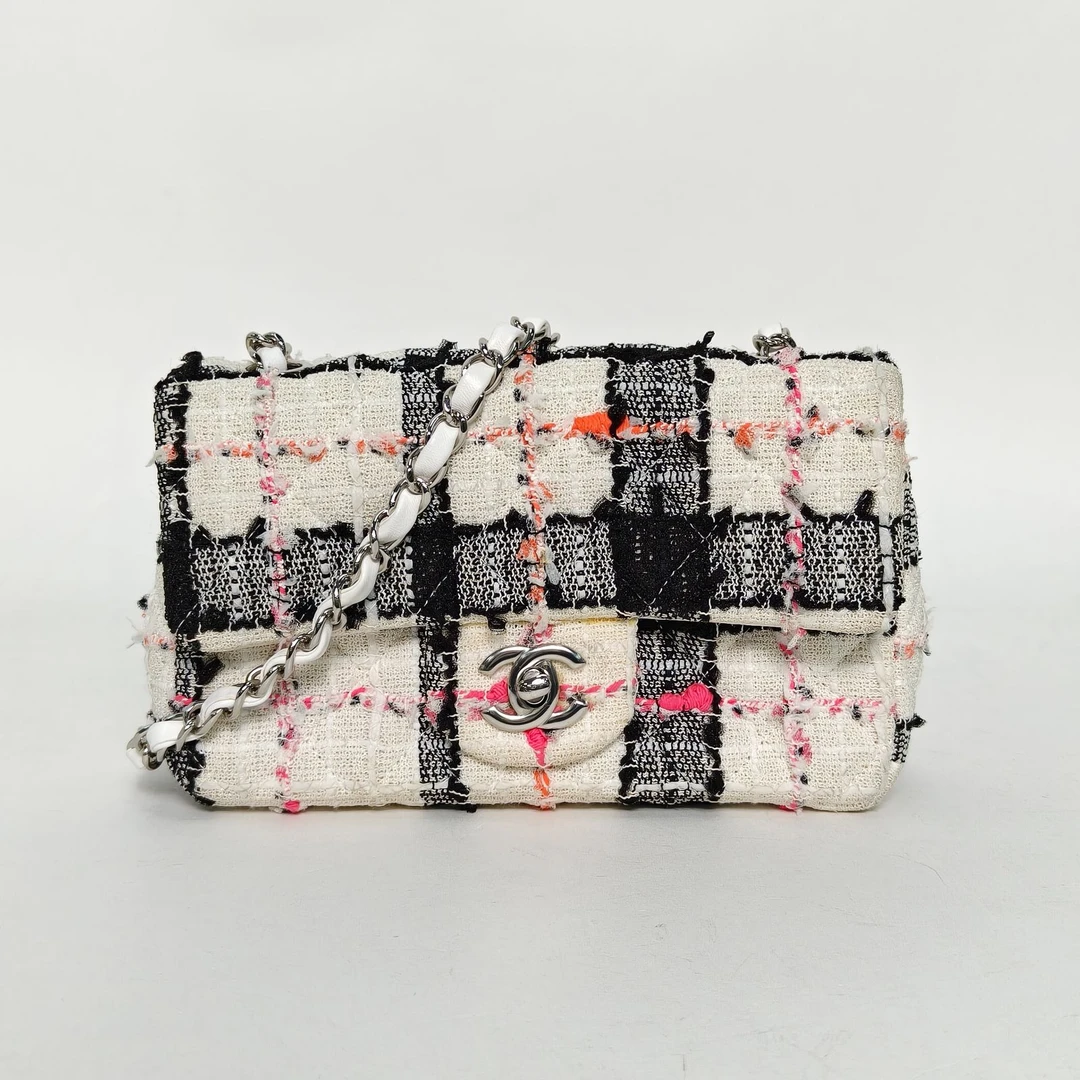 95新 Chanel/香奈儿 小花Jerry活动CF口盖包大Mini 拼色毛呢29开