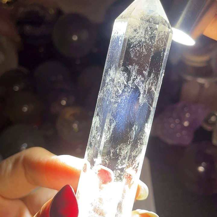 水晶未镶嵌珠宝半成品9蓝针白水晶柱高8.5宽2