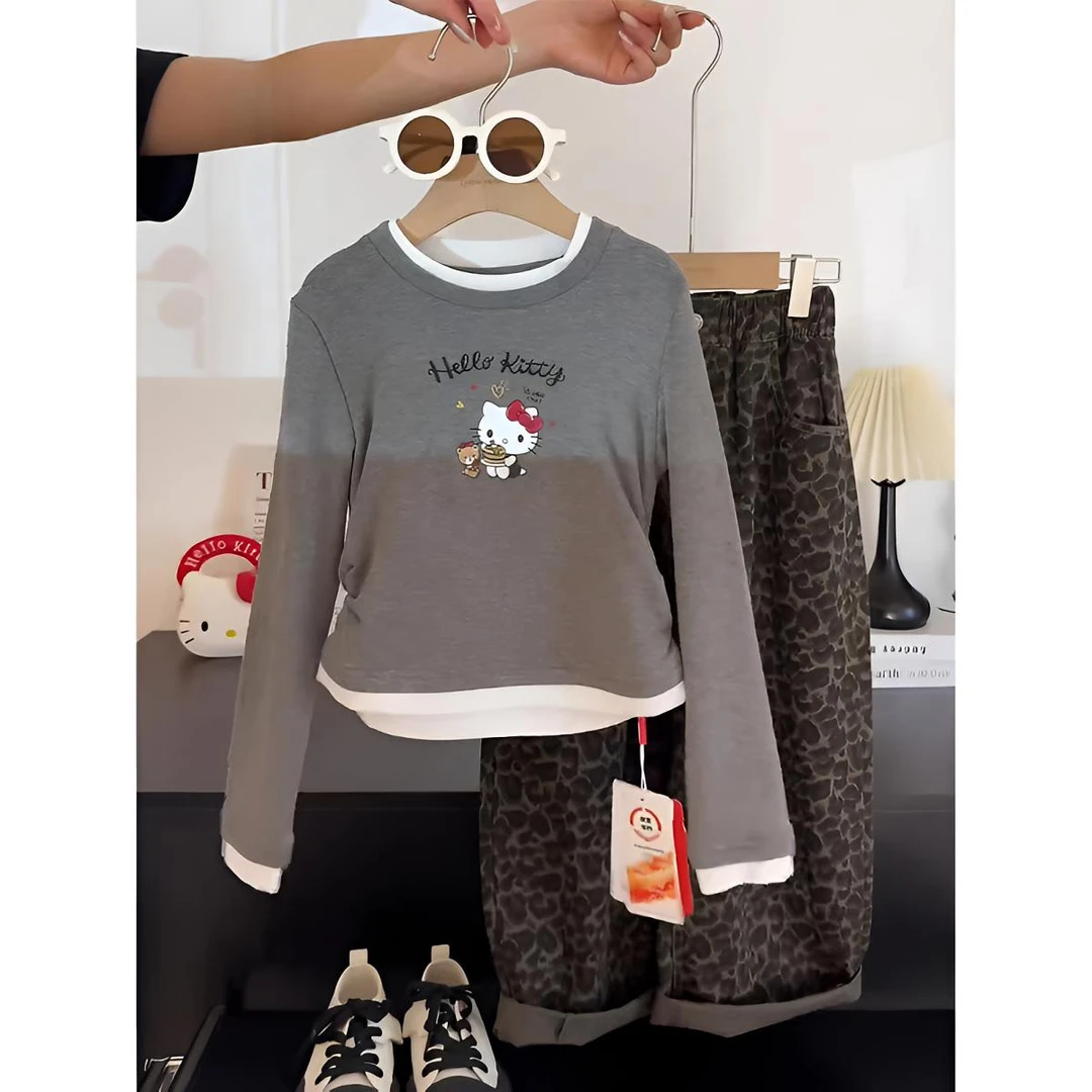 女童假两件上衣秋装2025新款大童女孩修身t恤秋季儿童长袖打底衫