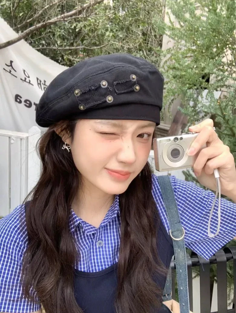 水洗做旧复古贝雷帽网红四季款软顶显脸小画家帽平顶可调节帽围