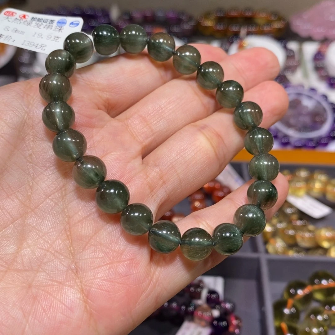 水晶手链未镶嵌猫眼绿发晶8+