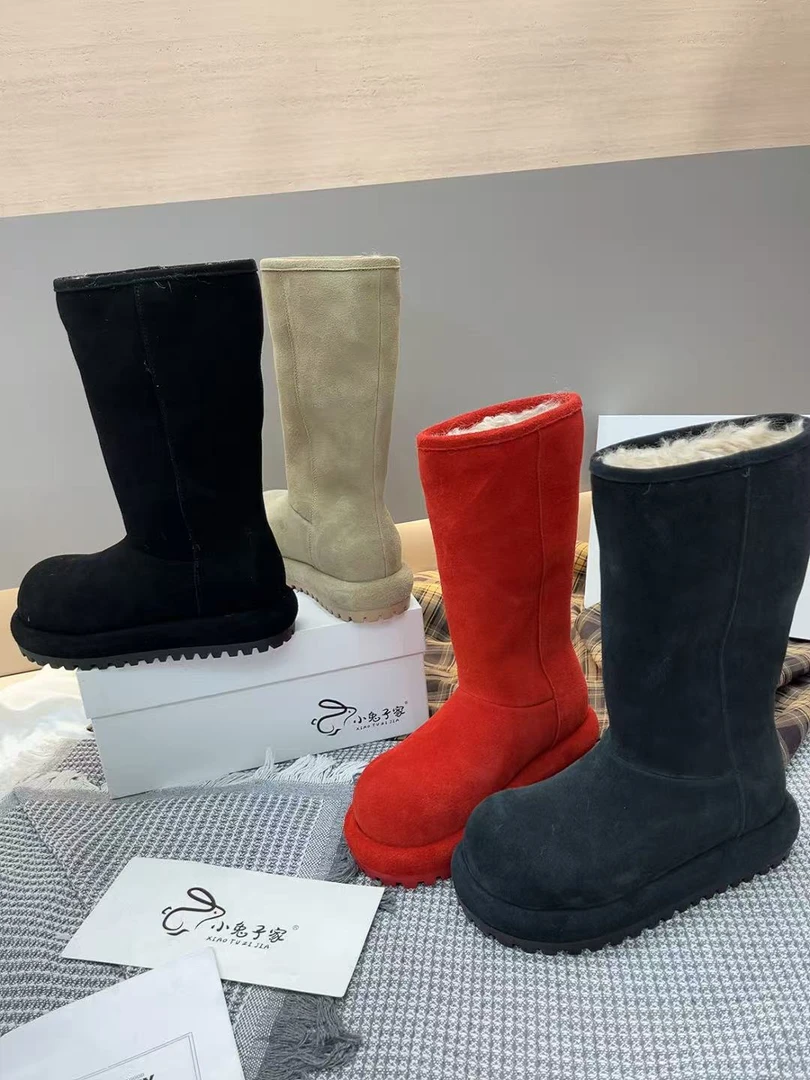 广州欧货【红通通】冬季真皮5cm加厚保暖洋气丑萌时尚厚底雪地靴