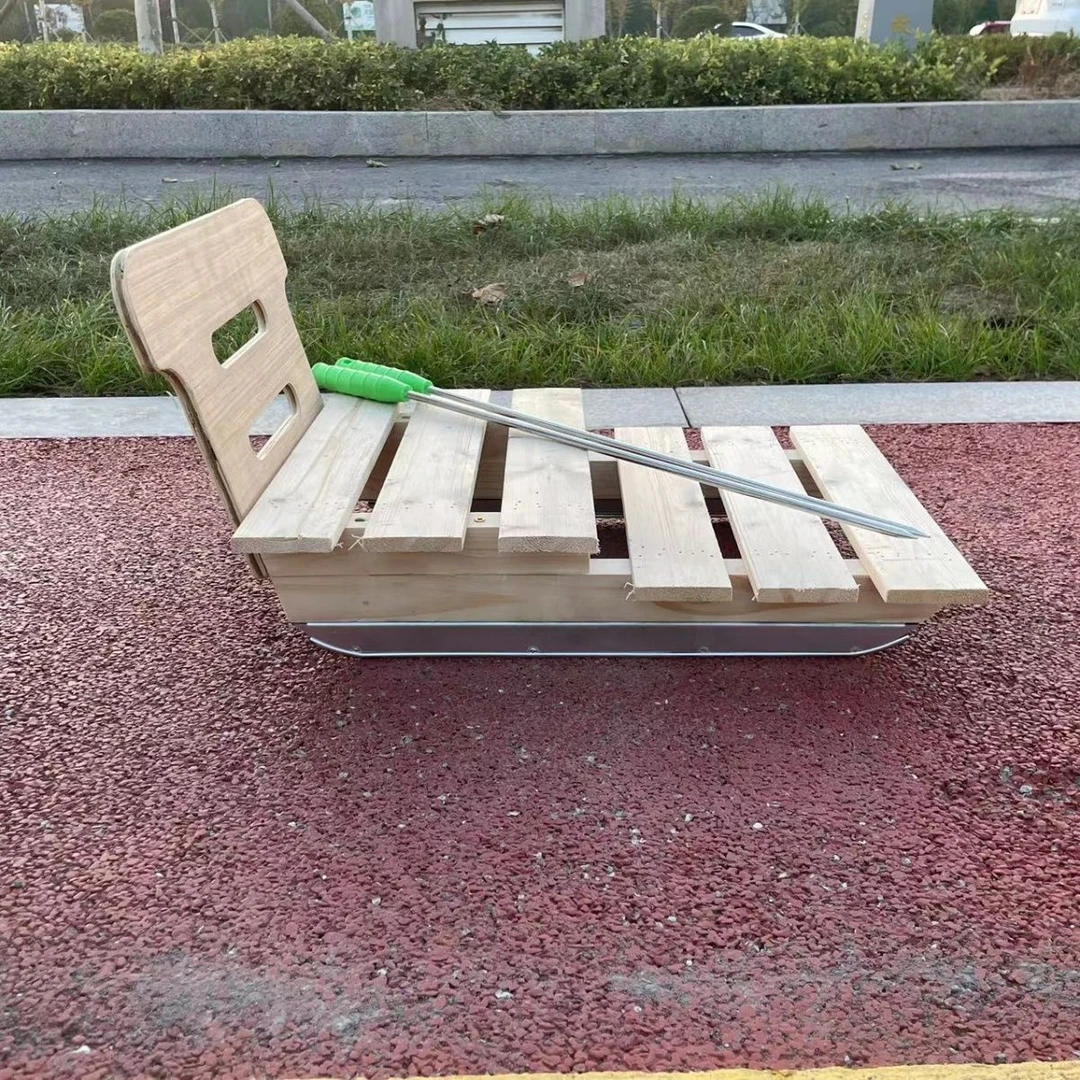 新款实木滑冰车带座儿童东北爬犁木质冰车户外成人冰刀滑冰车雨峰