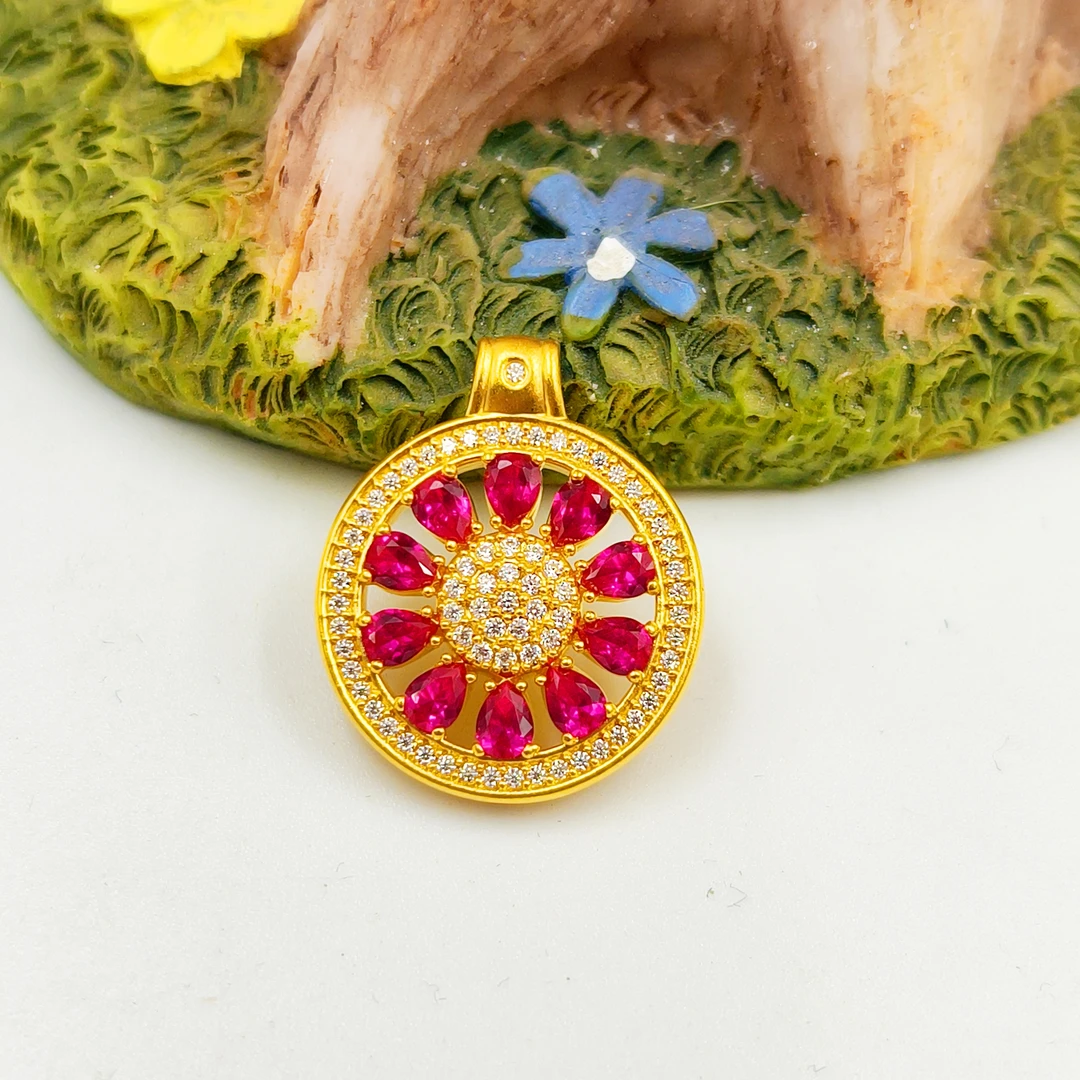 足金999 镶嵌西柚片吊坠 5D工艺黄金 A1