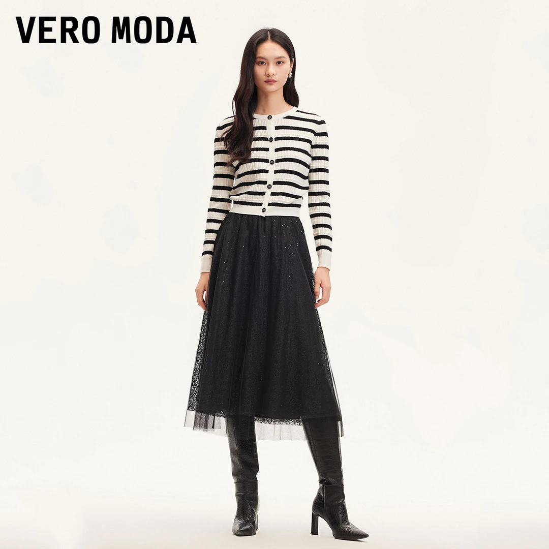 Vero Moda半身裙【柔光轻舞】新款网纱蕾丝亮片百搭洋气32511G004