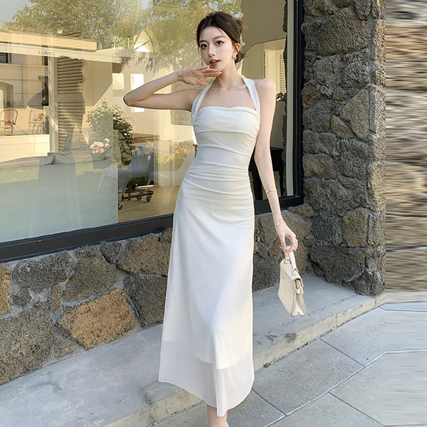 网纱抹胸连衣裙2025夏季新款法式复古气质纯欲修身高级感包臀裙子