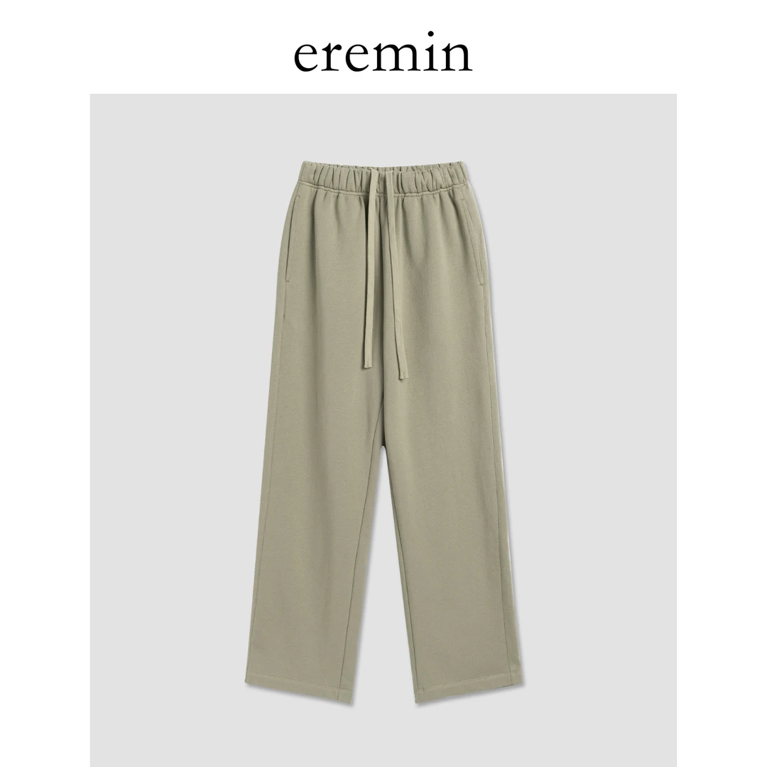 卡其绿卫裤/全棉毛圈宽松松紧腰直筒休闲裤55890